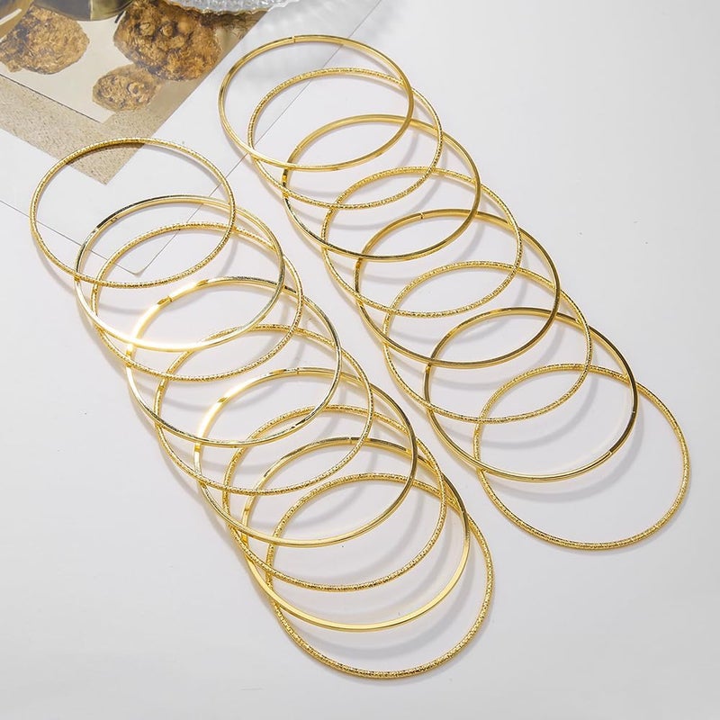 RINTOLER Store 16Pcs Gold Bangle Bracelets for Women - Multi Layer Stackable Textured Bracelets Boho Jewelrys Set. - Image 3